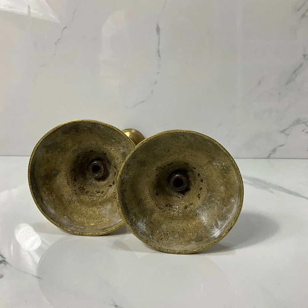 Pair Of VINTAGE Etched Brass Candle Holders